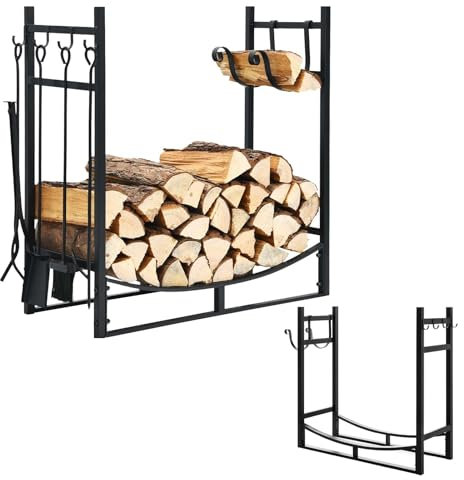 Brennholzständer, Feuerholzregal, Kaminholzhalter, Wetterfester Holzständer, Robustes Metall Holzregal, Garten Terrasse Kamin & Ofen Holzunterstand