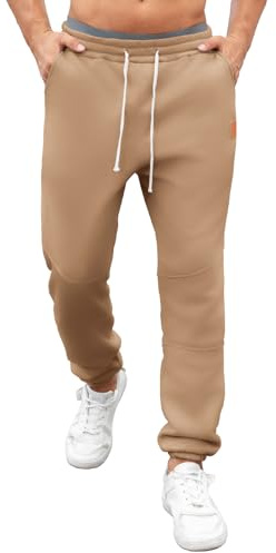 Pantalon Jogging Homme Hiver Doublé Polaire Thermique Chaud avec Cordon de Serrage et Poches Pantalon de Sport Décontracté Kaki XL