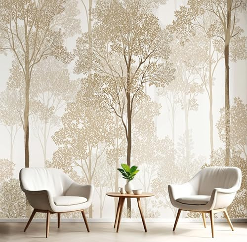 Papel Pintado De Mural Seda Standard - Bosque Vintage - 400X280Cm - Fotomurales Plantas De Acuarela Decorativos Murales Papel Tapiz Beige Fotográfico Dormitorio Para La Sala