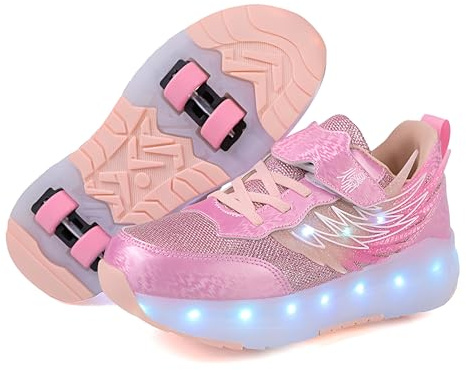 ENEN Chaussure Roller Fille, Mode Basket Roller pour Enfan Chaussure a Roulette Garcon Fille Garçons Roues Basket a Roulette Adolescents pour Extérieur, 30-40 EU (Rose,30)