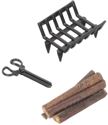 Maisons de poupées réalistes - Accessoires de cheminée en bois avec bois de chauffage en métal et pinces pour maquette créative - Décoration de scène miniature
