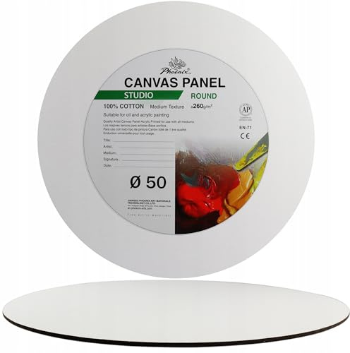 Leinwand Rund Phoenix 50 cm – Malerleinwand aus 100% Baumwolle, dreifach grundiert, Malpanel rund für Acryl-, Öl- & Mischtechniken (50 cm)