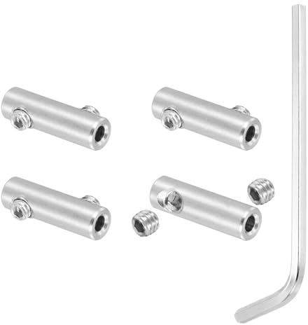 PATIKIL Set Di Morsetti Per Cavo In Acciaio Inox 304 Con Foro Da 2mm, 4 Pz Morsetti A Doppio Foro Per Cavo Con Viti Esagonali M4 E Chiave Per Fissaggio Cavi, Argento