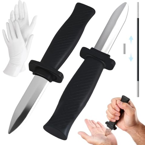 2 Piezas Cuchillo Falso, Couteaux Rétractables Cuchillo Broma en Plastique con Varita Mágica Extensible y Guantes Mágicos, Cuchillos Plastico Disfraz para Juguetes de Trucos y Espectáculos de Magia