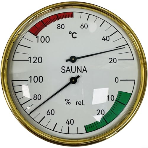 HomeVortex Termohigrómetro de sauna resistente a altas temperaturas con pantalla grande, medidor analógico de temperatura y humedad, construcción de montaje en pared para un monitoreo interior preciso