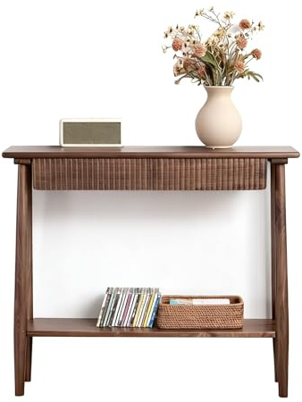 JCWGLY Mesa Consola Mesa De Entrada De Nogal, Mesa Consola Estrecha Estilo Rústico con Cajón para Recibidor, Fácil De Montar(100x32x85cm/31.5x12.6x33.5in)