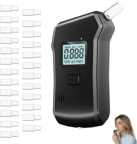 Ethylotest Electronique, Ethylotest, Ethylotest Electronique Homologué NF avec écran LCD Bleu Numérique, Ethylometre Portable pour la Maison et Les Fêtes, Alcootest Professionnel ave 25 Embouchures