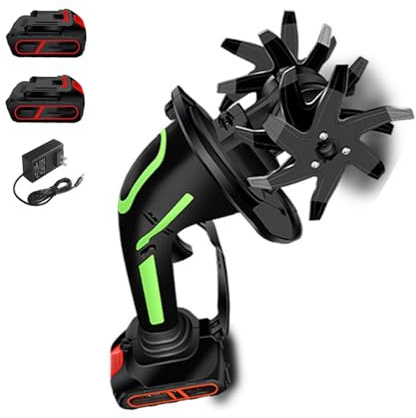 Motozappa Elettrica a Batteria, 24V Motocoltivatore Elettrico Senza Fili con 2 Batterie 1,5Ah, Zappatrice a Batteria con Asta Estensibile 1,3 m Smontabile per Orto, Serre e Piccoli Giardini(A:No pole)