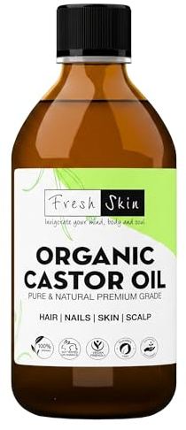 Freshskin Beauty LTD | Organic Castor Oil - 250ml Glass Bottle, 100% Natural & Pure, Cold Pressed, Hexane Free for Eyelashes, Hair Growth, Eyebrows, Skin & Face