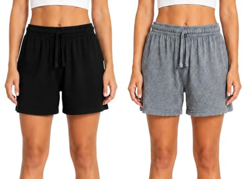 Bahob® 2 Pack Womens Shorts Ladies Summer Shorts Bottoms Lounge Shorts with Pockets S-XXL