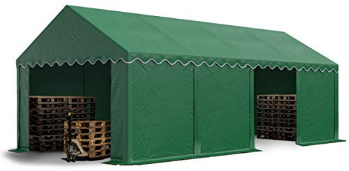 TOOLPORT Lagerzelt 4x8 m Zelthalle Unterstand Weidezelt PVC Plane 700 N wasserdicht in dunkelgrün