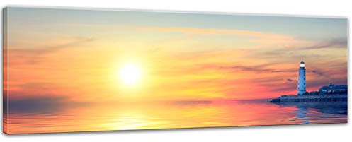 Bilderdepot24 Keilrahmenbild Leuchtturm im Sonnenuntergang - Bild auf Leinwand - 120x40 cm Keilrahmenbilder Landschaften Romantik - Idylle