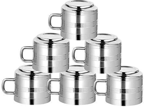 IndiaBigShop Kaffeetasse Espressotasse Doppelwandige Edelstahl-Teetassen, wiederverwendbar und spülmaschinenfest 6er-Set