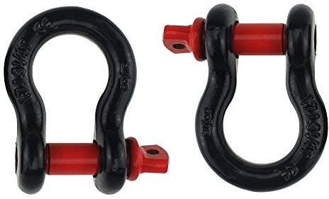 Keehui 2 Stück 5/8 Zoll D-Ring Bogen Schäkel Isolator, 19,5 Tonnen Bruchfestigkeit, Schwarz mit rotem Stift, kompatibel mit PKW