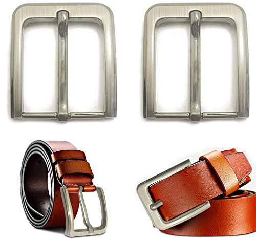 behone 2 st slitstarkt metalllegering vändbart klassiskt bältesspänne för män med ett enda stift, Silver, one size