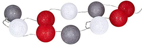levandeo 10er Lichterkette LED Kugeln Lampions Baumwolle Rot Grau Weiß Cotton Girlande Deko Cottonballs