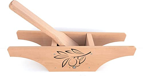 Euroshoppingonline Schiaccia Olive Artigianale in Legno di faggio massello Personalizzabile con Disegno Logo Firma Stampa Incisione (Appoggio Curvo)