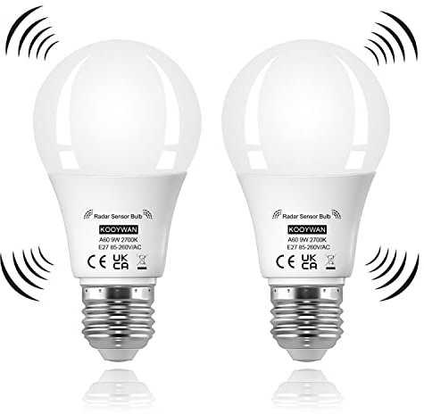 KOOYWAN lampada LED con sensore di movimento e crepuscolare E27 9W Bianco caldo 2700K Auto On/Off lampadine per Veranda Giardino Porta d'ingresso Corridoio, 2 Pezzis