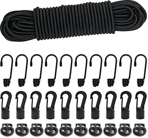 suruikei Gummiseil, elastisches Expanderseil Gummischnur Gummikordel Gummiband Planenseil Spannseil mit Haken Zubehör DIY (Schwarz, 5mm x 15m)