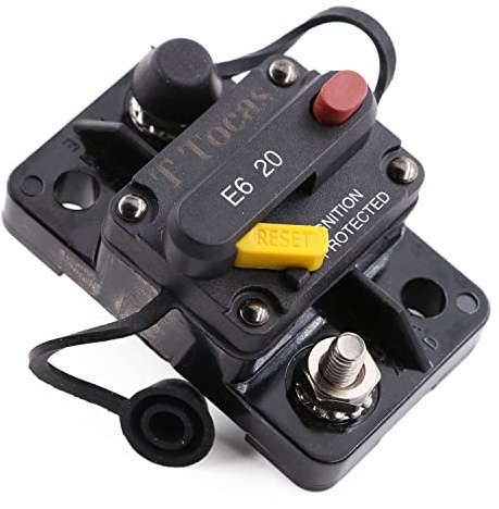 T Tocas 12V 24V 20A Schutzschalter mit Manuelles Reset Sicherungsautomat für Kfz/Wohnmobil/Solar, 20 A Leistungsschalter Sicherungshalter für Boot Trolling Motor, max 32V DC, wasserdichte