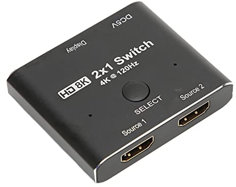 HDMI Switcher, Two Way 8K 60hz HDMI Switcher Splitter 2 in 1 Out, Stöd 4K 120Hz, 1080P 240Hz, 8K Video, 3D, HDR, 48Gbps Höghastighetsöverföring, för HDMI TV