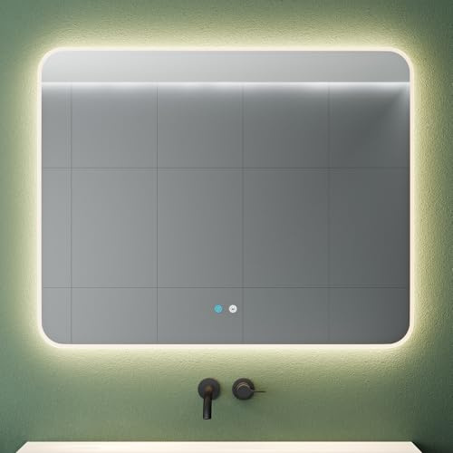 Mai & Mai Badspiegel mit LED Beleuchtung Wandspiegel rechteckig 100x80cm | Bad-Spiegel mit Touchschalter, Beschlagfrei durch Antifog-Schicht 4500K, Nova-02