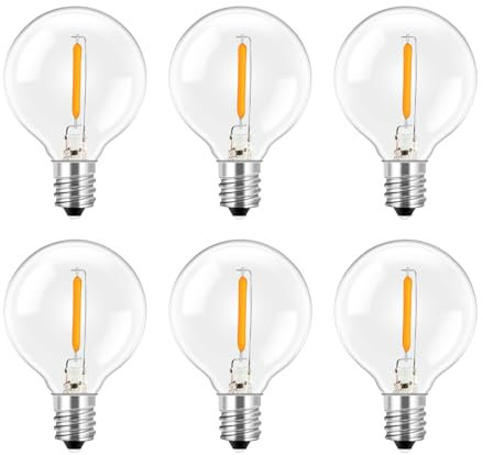 SCNNC LED-Leuchtmittel G40 E12, 1 W, Ersatz, IP54, wasserdicht, 220 V, 2700 K, LED-Leuchtmittel, Lichterketten für den Außenbereich, 1 W = 10 W, Glühfaden, G40, Globe E12, für Außenkette, 6 Stück