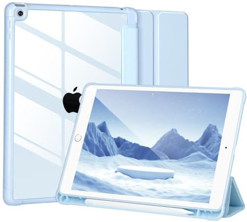 Hülle kompatibel mit iPad 9/8/7. Gen 10,2 Zoll 2019/2018/2017, Hülle für iPad 10,2 Zoll, stoßfeste Hartschale, transparente Abdeckung mit Stifthalter, automatische Wake/Sleep-Funktion,Blau