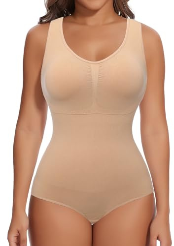 SHAPERIN Formande Body Kvinnor Platt Mage Body Push Up med inbyggd BH Slimming Body Tank, Biege, S