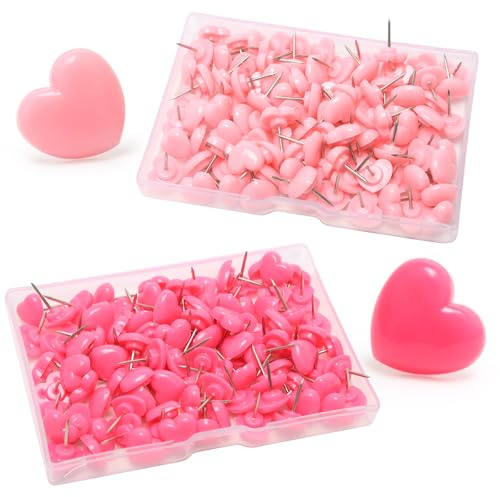 200 Pcs Drawing Pins for Notice Board, Cute Pins for Pinboard, Heart Push Pin for Bulletin Board in Home School Office
