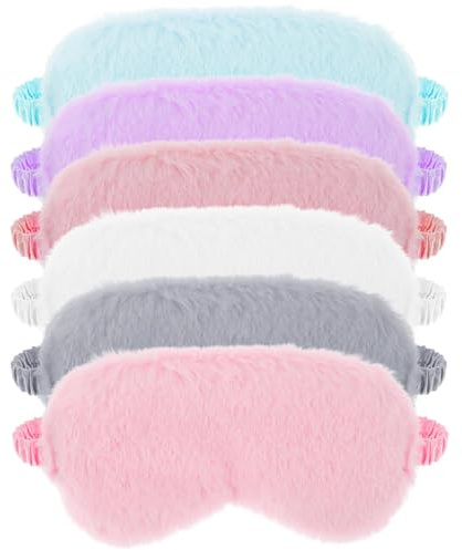 6 Stück Plüsch Augenmaske Weiche Schlaf Eye Mask Bequem Pelziges Kunstfell Schlafmasken Satin Nickerchen Nacht Augenbinden Schlafbrille für Damen Und Herren Kinder Sleeping, Geschenk (6 Farben)