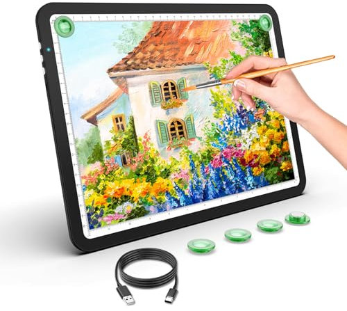 HIUKCOLED Leuchttisch A3 - Wiederaufladbare LED-Kopiertafel mit 3 Farbtemperaturen & 6 Helligkeitsstufen, Leuchtplatte für Diamantmalerei, Nachzeichnen, Kunstprojekte (Augenschutz,tragbar)