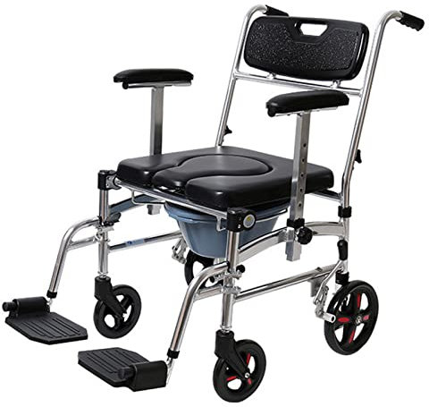Fauteuil roulant pliable pour salle de bain, fauteuil roulant pour toilettes, chaise de toilette légère pouvant supporter 200 chats, roue universelle à 360 degrés, fauteuil roulant de transport en ac