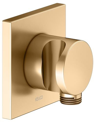 KEUCO Schlauchanschluss mit Brausehalter, Rosette eckig, 59592250002, Farbe: Messing gebürstet