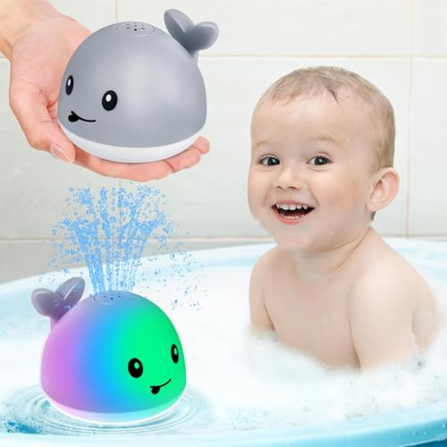 Bath Toys for Kids Ages 1-3 or Babies 0-6-12-18 Months, Light Up Whale Sprinkler Bathtub Water Pool Toddlers 2-4, Infant Toy 1 Year Old Boys Girls First Birthday Gifts