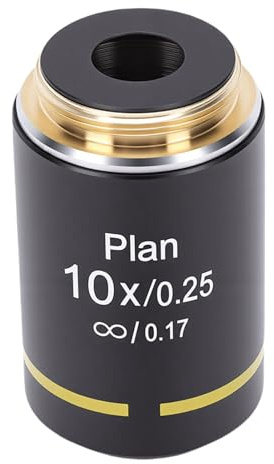 Jectse Planobjektiv Lins 20,2 Mm RMS-gänga, Aluminiumlegering Optiskt Glasmikroskopobjektiv med Hög Ljustransmittans, för Biologiskt Mikroskoplaboratorium (10X)