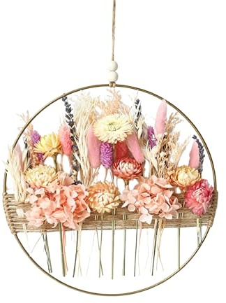 WGXIA Trockenblumenkranz 25cm Metallring Hanfseil Boho für Tür Wand Deko | 25cm Natürliche Trockenblumen und wiederverwendbar für jede Saison Durchmesser Vielseitig für Tür, Wand, Fenster und Kaminsim
