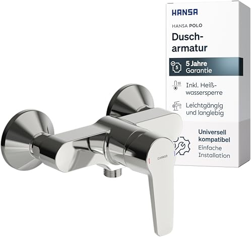 HANSA POLO Duscharmatur I Einhebelmischer aus DZR-Messing zur Wandmontage I Mischbatterie Dusche mit Temperatur- und Wassermengenbegrenzer I G 1/2 Standard-Anschluss für Duschkopf mit Schlauch | Chrom