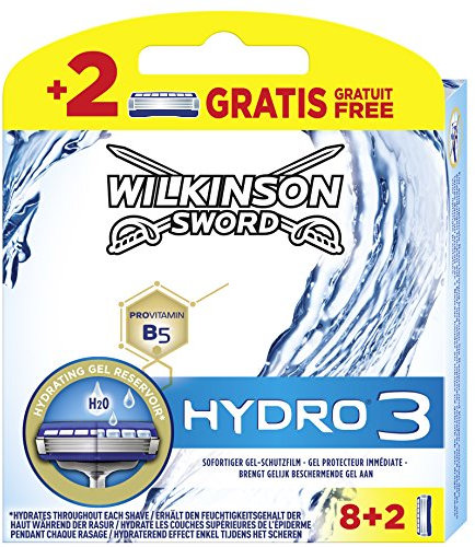 Wilkinson Sword Hydro 3 Rasierklingen für Herren, 10 Klingen, Rasierer 8 + 2 St