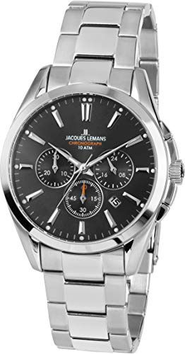 JACQUES LEMANS Herrenuhr Derby Metallband massiv Edelstahl Chronograph 1-1945D