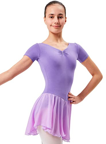 tanzmuster ® Ballettkleid Mädchen Kurzarm - Betty - Gr. 92-170 - Glitzersteine - Baumwolle - Ballettbody Kinder Ballett Trikot