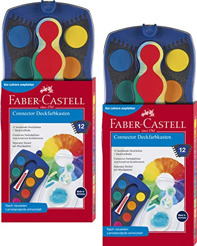 Faber-Castell 125030 - Farbkasten Connector mit 12 Farben, inklusive Deckweiß (2, 12 Farben Farbkasten blau)