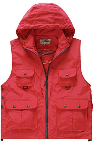 Daoba Herren Schnell Trocknend Outdoor Weste mit Kapuze Multifunktionsweste mit Vielen Taschen Angel-Westen für Jagd Camping Fotografie Wasserdicht