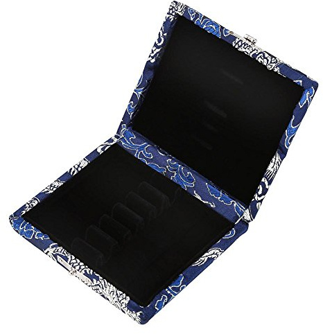 Oboe Reeds Case, Holz Seide Stoffbezug Weiche Stoff tragbare 6pcs Reed Holder Aufbewahrungsbox mit atmungsaktiven Löchern, solide und langlebig für Oboe Reeds(Blau)