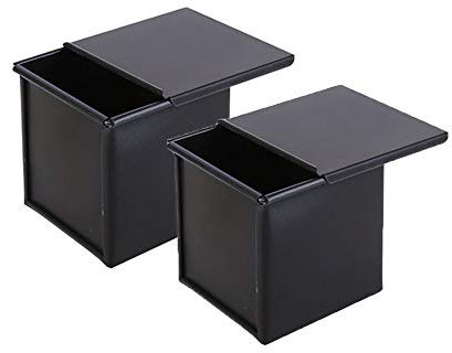 CapriTech Lot de 2 mini moules à pain Pullman avec couvercle en alliage d'aluminium - Moules à toast carrés pour la cuisson du pain, gain de temps et parfaits pour le pain moins sucré