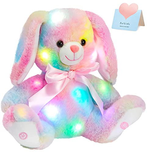Glow Guards 10'' Easter Light up Rainbow Bunny Stuffed Animal,Soft Glowing Rabbit Plush Toy with Lop Eared Night Light,Birthday Christmas for Kids,Girls,Boys