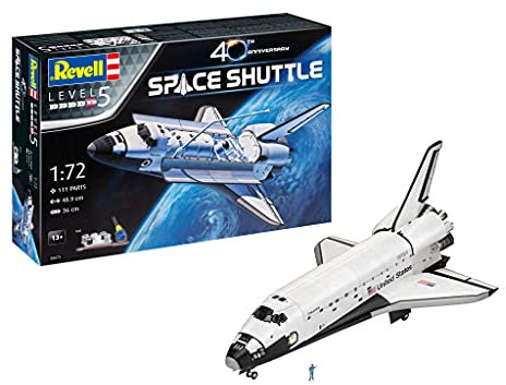 Revell Geschenkset I Space Shuttle, 40th. Anniversary I Raumschiffmodell im Maßstab 1:72 I Für Kinder und Erwachsene ab 13 Jahren I 48,9 cm Lang I Modellbausatz mit Farben, Kleber & Pinsel
