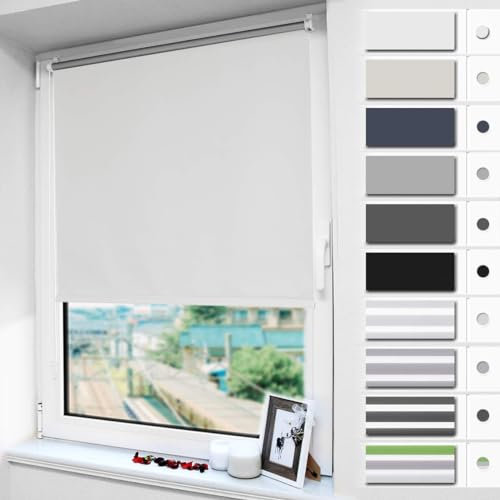Magiea Verdunklungsrollo ohne & mit Bohren Klemmfix, Weiß 120x130cm (BxH), Verdunkelungsrollo Klemmrollo Thermorollo, Fensterrollo innen Sonnenschutz und Sichtschutz, Rollos für Fenster & Tür