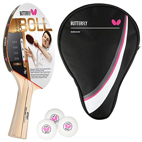 Butterfly Timo Boll Bronze Tischtennisschläger + Tischtennishülle Drive Case + 3*** ITTF R40+ Tischtennisbälle | Tischtennisschlägerset | Tischtennis Hobby Set