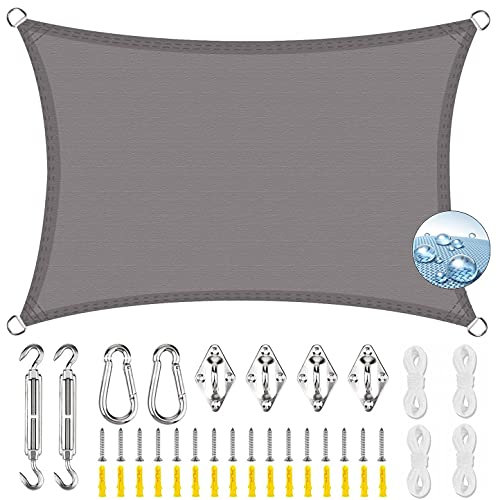 ERPENG Sonnensegel 4.5x7m 95% UV Schutz wetterfest Balkonverkleidung mit Seilen und Befestigungs Kit Hochwertigem Polyester für Outdoor Garten Terrasse, Hellgrau